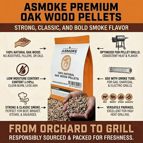 ASMOKE 100% Natural Oak Wood BBQ Pellets (2.27kg) - High Heat Hardwood for Brisket & Pizza Ovens