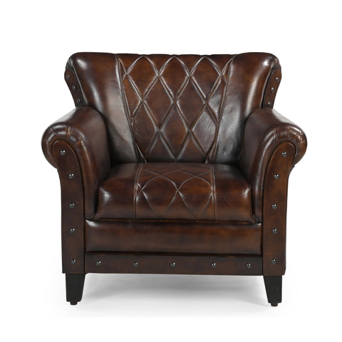 STUDDED LEATHER ARM CHAIR