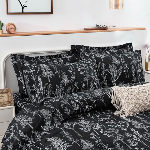 Floral Leaves Comforter Set, Queen/King Size, Microfiber Quilted Bedding with Pillowcase