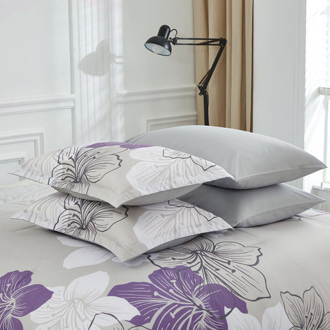 Floral Comforter Set, Queen/King Size, Purple Floral 3-Piece Bedding, Lightweight Microfiber