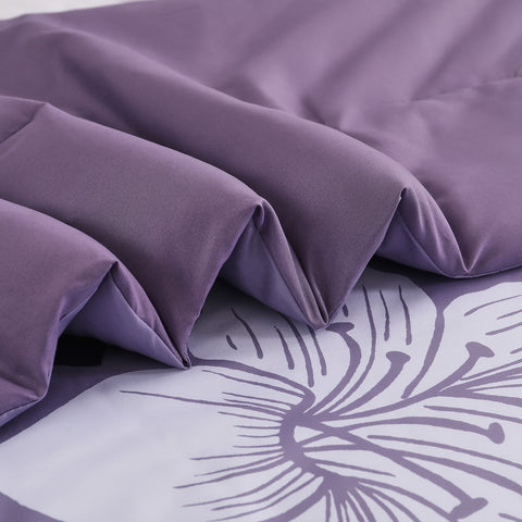 Queen/King Comforter Set, Dark Purple Floral 3-Piece Bedding, Soft Microfiber for All Seasons