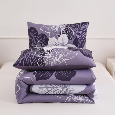 Queen/King Comforter Set, Dark Purple Floral 3-Piece Bedding, Soft Microfiber for All Seasons