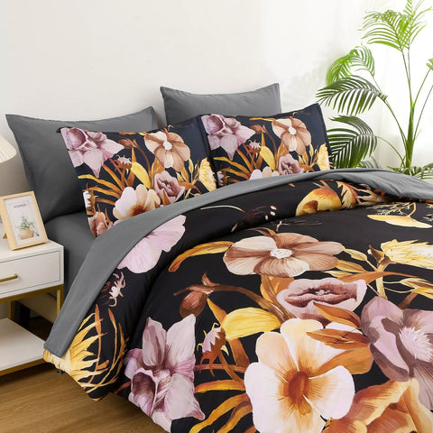 Soft Floral Leaf Comforter Set, Queen/King Size, Quilted Bedding with Pillowcases