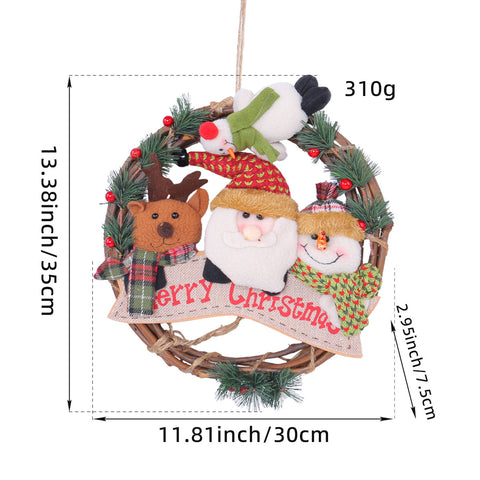 Rustic Christmas Wreath with Santa, Reindeer, and Snowman - Holiday Door Decoration