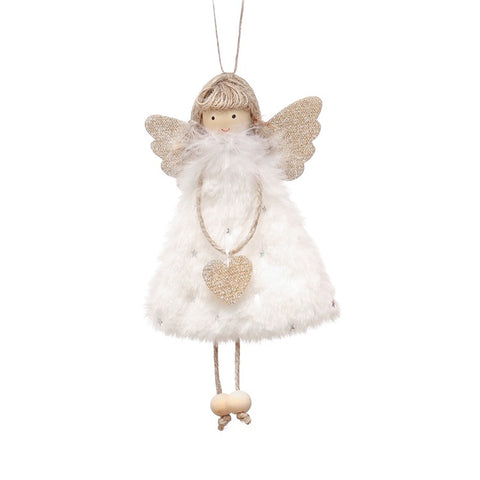 Fluffy Angel Hanging Ornament with Heart and Glitter Wings - Christmas Tree Decoration 16*10 cm White (6 pieces)