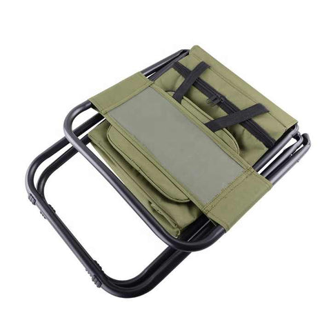 Green Portable 3-in-1 Folding Camping Chair with Storage Bag, Backrest, and Insulated Cooler for Outdoor Fishing, Hiking, and Picnics
