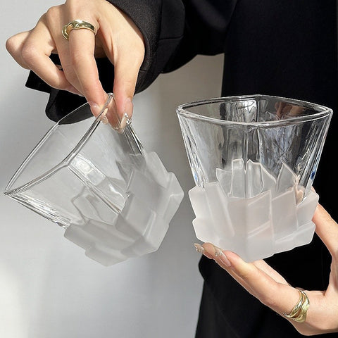 4 Pcs Black Frosted Ice Cube Glass - Creative Whiskey Glass, Premium Textured Tumbler, 300ml Capacity for Home Bars