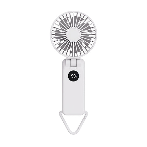 White Portable Handheld Fan with 2000mAh Battery - 3-in-1 Design for Desk, Handheld, and Hanging Use (Model Q3)