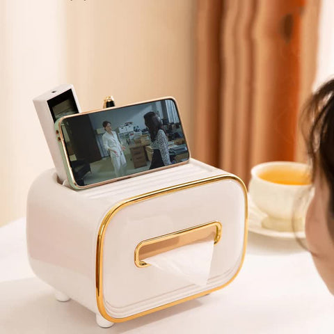 Blue PET Luxury Tissue Box – Multifunctional Desktop Paper Towel Organizer for Home and Living Room