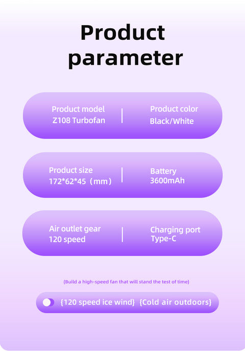 Purple Portable Handheld Fan with 120-Speed Display - USB Rechargeable Mini Cooling Fan for Outdoor Use