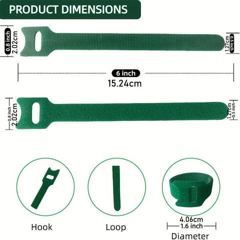 400 pcs Reusable Hook and Loop Cable Ties - 6-Inch T-Type Nylon Fastening Straps for Office Cable Management and Garden Plant Support, Interconnectable Design, Green