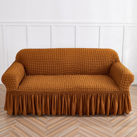 Mustard Yellow Single Sofa Bubble Gauze Sofa Cover with Skirt - Full Elastic Dustproof Single Seater 90-140cm