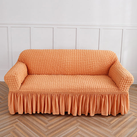 Orange Double Sofa Bubble Gauze Sofa Cover with Skirt - Full Elastic Dustproof Double Seater 145-185cm