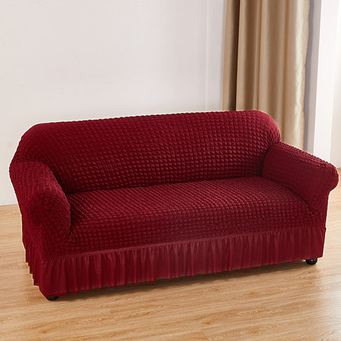 Wine-red Double Sofa Bubble Gauze Sofa Cover with Skirt - Full Elastic Dustproof Double Seater 145-185cm