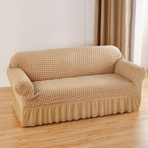 Beige Double Sofa Bubble Gauze Sofa Cover with Skirt - Full Elastic Dustproof Double Seater 145-185cm