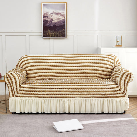 Beige-coffee Three-person Sofa Bubble Gauze Sofa Cover with Skirt - Full Elastic Dustproof Three-person Seater 190-230cm