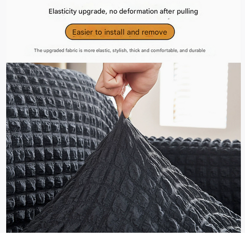 Beige-coffee Three-person Sofa Bubble Gauze Sofa Cover with Skirt - Full Elastic Dustproof Three-person Seater 190-230cm