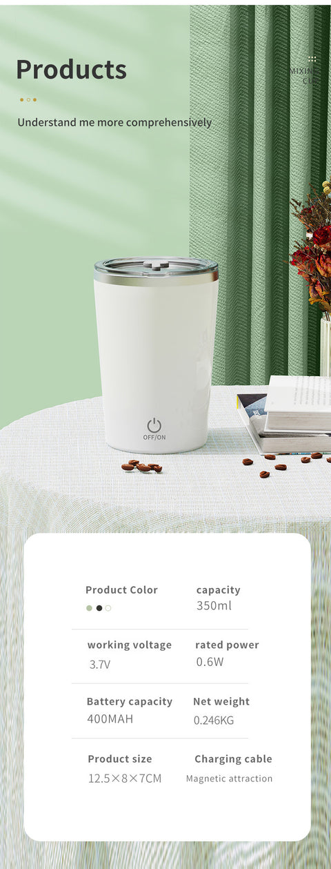 Green Portable Automatic Mixing Coffee Cup - Stainless Steel Magnetic Stirrer(handle stlye)