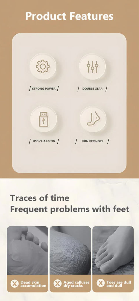 Beige Electric Foot Grinder with USB Charging - Dual-Speed Callus Remover for Smooth, Exfoliated Feet