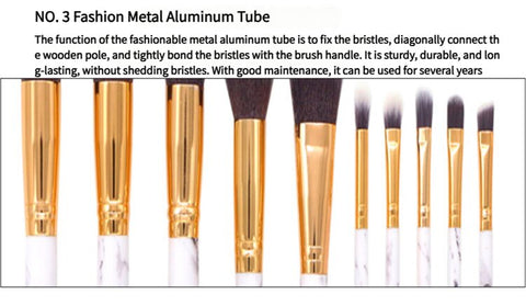 Barrel White Marble Makeup Brush Collection - 10 brushes for face, eyes and lips