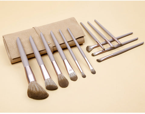 Brown Professional 12 Piece Makeup Brush Kit - Soft Synthetic Brushes for Face & Eyes