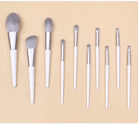 Silver Gray (Brush + Bag) 10 Piece Face Eye Makeup Brush Set - Premium Makeup Blending Brushes