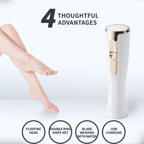 White Electric Shaver for Women - Painless Hair Remover with USB Charging