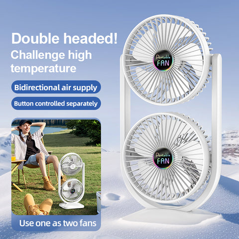 Purple Dual Head USB Rechargeable Desk Fan - Portable Double Air Circulator