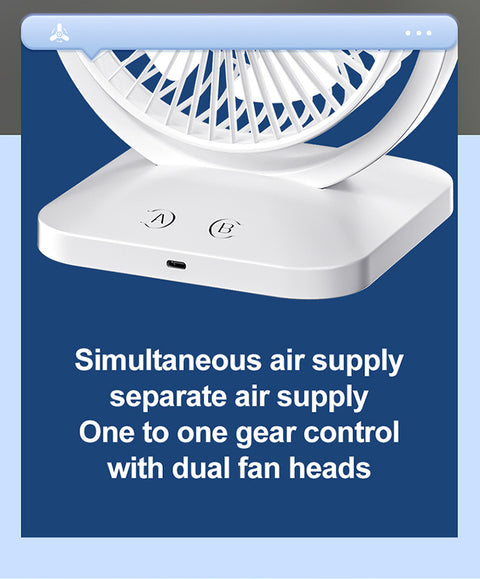 Purple Dual Head USB Rechargeable Desk Fan - Portable Double Air Circulator