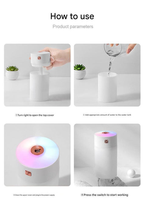 White 300ml USB Air Humidifier - Quiet Mini Humidifier for Bedroom, Office, Car