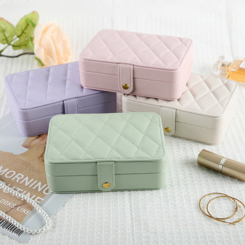 Pink Elegant Quilted PU Leather Jewelry Box - Portable Organizer for Travel & Home