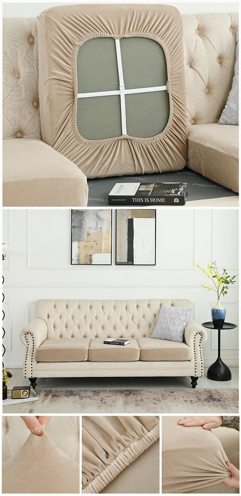 2 Pcs Khaki Elegant Polyester Sofa Cover - Full Protection Against Cat Scratches & Wear