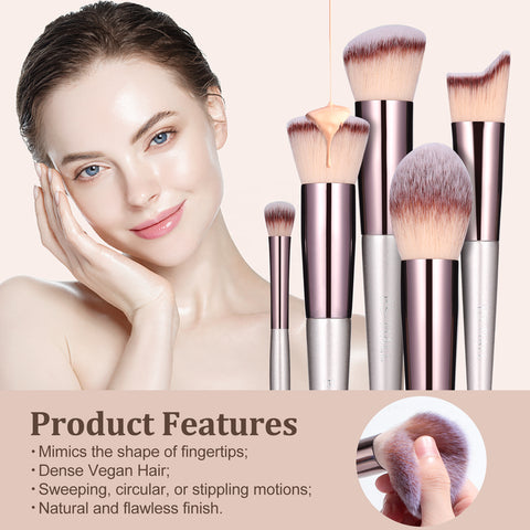 Beige 18-Piece Makeup Brush Set - Professional Synthetic Fiber Brushes with Wooden Handles for Flawless Beauty