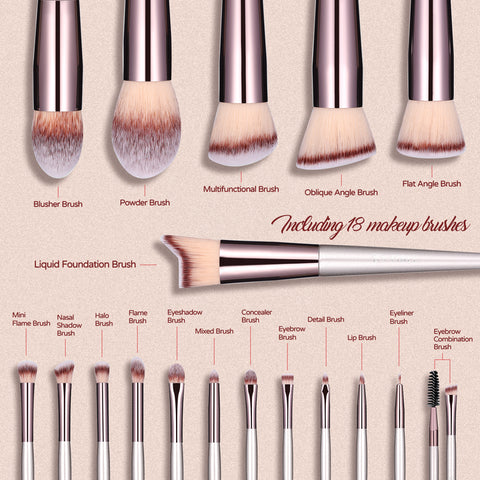 Black 18-Piece Makeup Brush Set - Professional Synthetic Fiber Brushes with Wooden Handles for Flawless Beauty