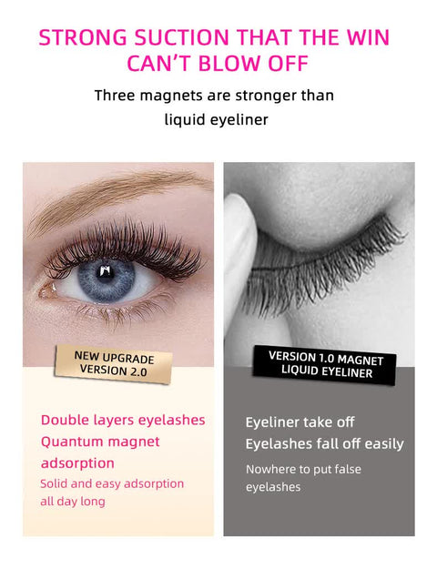 Style 2 Black Magnetic False Eyelashes Kit - 3 Pairs with Applicator Clip and Mirror Case