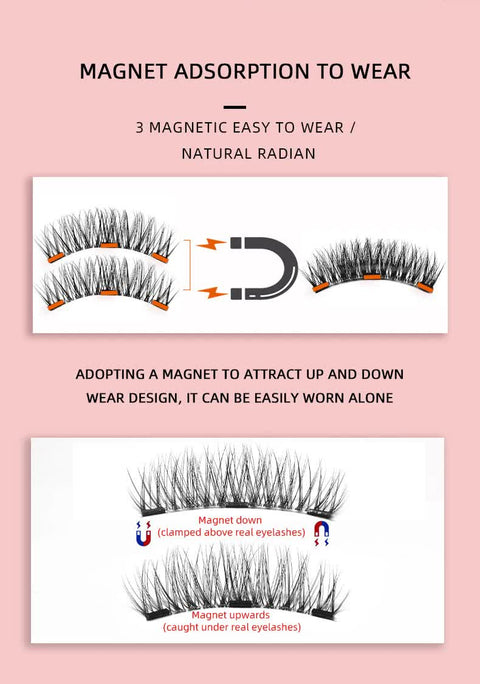 Style 4 Black Magnetic False Eyelashes Kit - 3 Pairs with Applicator Clip and Mirror Case