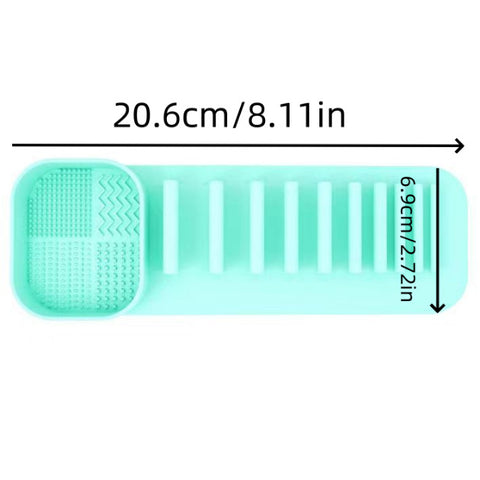 3 Pcs Grey Silicone Makeup Brush Organizer and Cleaning Rack - Wall-Mounted Holder with Brush Cleaning Texture
