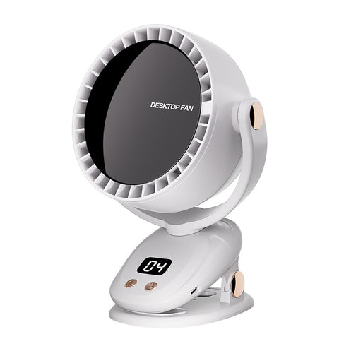 White Portable Bladeless Clip Fan with USB Charging - 180-Degree Oscillating, Lightweight, and Quiet for Desk, Camping, and Outdoor Use