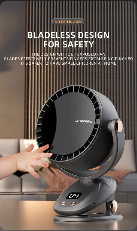 White Portable Bladeless Clip Fan with USB Charging - 180-Degree Oscillating, Lightweight, and Quiet for Desk, Camping, and Outdoor Use