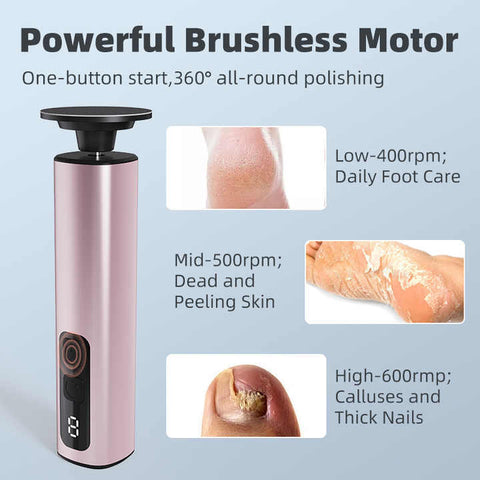 Purple Rechargeable Electric Foot File with 9 Speed Settings - Callus Remover for Smooth Feet
