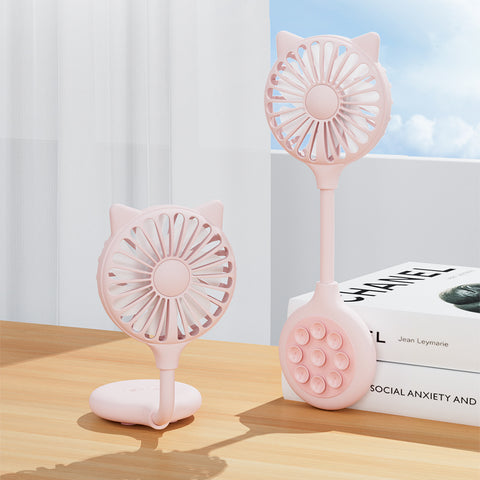 2 Pcs Pink Portable USB Mini Fan with Suction Cup - 360-Degree Adjustable Foldable Desktop Fan with 3 Speed Settings
