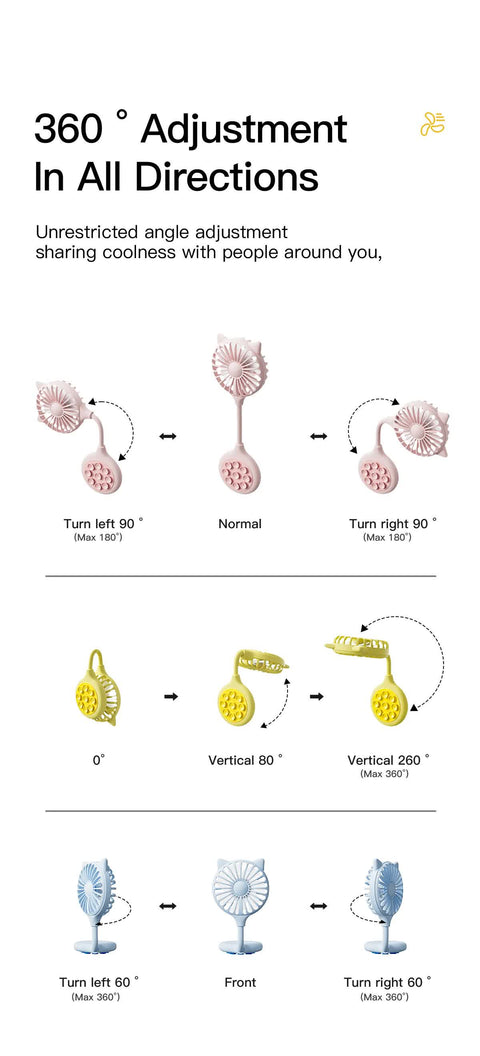 2 Pcs Pink Portable USB Mini Fan with Suction Cup - 360-Degree Adjustable Foldable Desktop Fan with 3 Speed Settings