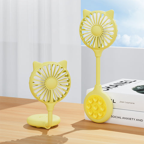 2 Pcs Yellow Portable USB Mini Fan with Suction Cup - 360-Degree Adjustable Foldable Desktop Fan with 3 Speed Settings