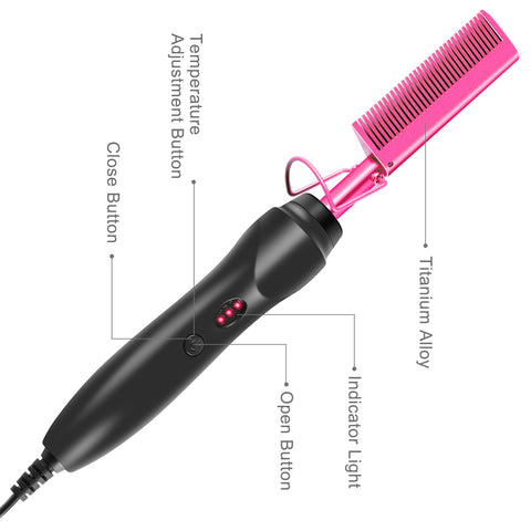 Gold and Black Electric Hot Comb Hair Straightener - Fast Heating Styling Tool with 3 Temp Settings & Anti-Scald Guard