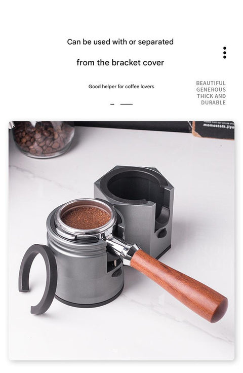 Dark Grey Round Professional Aluminum Espresso Tamping Station - Adjustable Portafilter Holder Stand