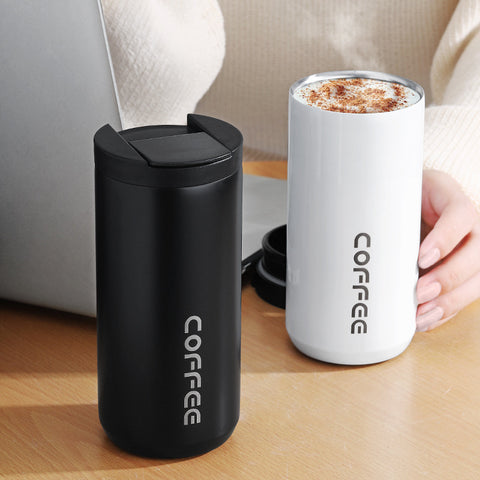 Red And Purple Gradient Color Sleek Insulated Stainless Steel Coffee Tumbler Set (400ml & 500ml) - One-Touch Lid Travel Mugs