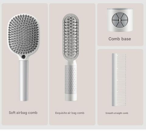 Dazzling White 4-Piece Set Women's Air Cushion Comb for Long Hair Anti-Static Detangling Massage Scalp Comb Portable Fluffy Styling Brush