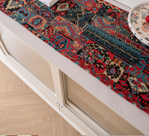 Red Coconut Tree 33-180cm Elegant Geometric Jacquard Table Runner with Tassels - Modern Dining & Coffee Table Decor