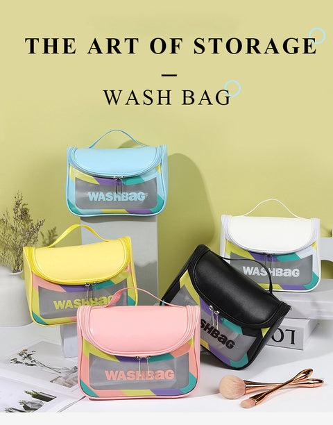 PVC Transparent Cosmetic Bag,Waterproof Portable Travel Organizer with Handle(Green)