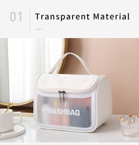 PVC Transparent Cosmetic Bag,Waterproof Portable Travel Organizer with Handle(Yellow)